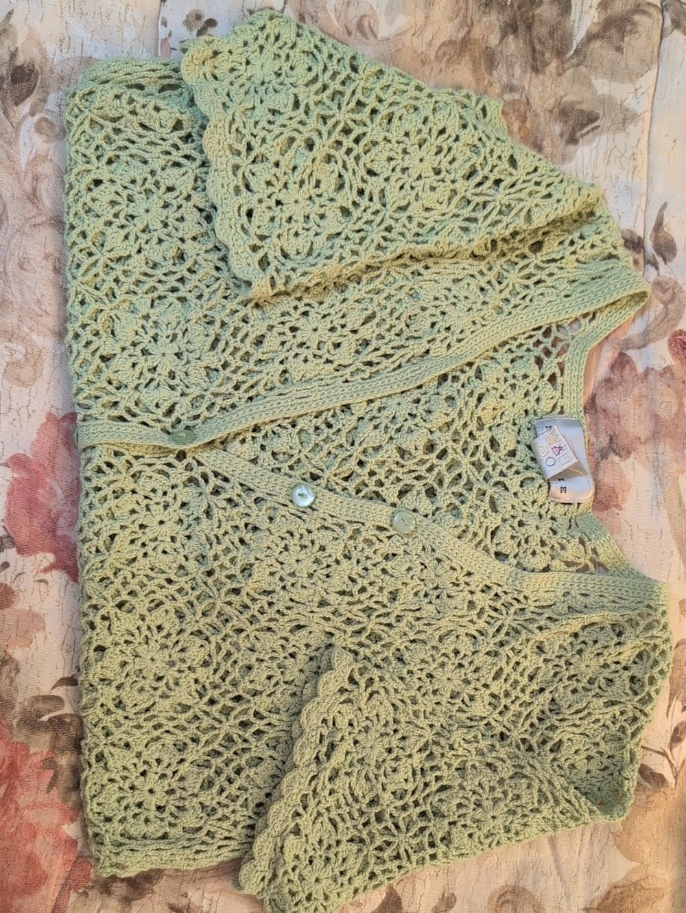 Vintage Light Orchard Green Crochet Button Cardigan